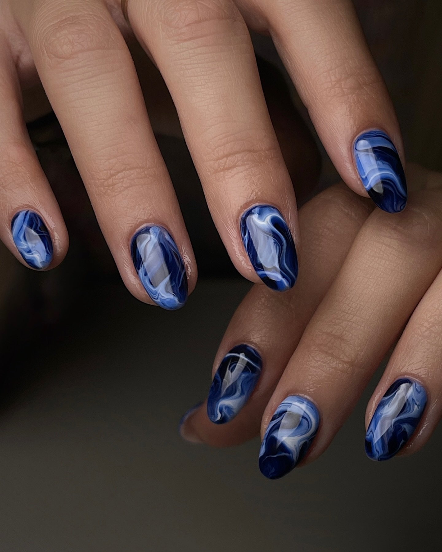 Blue and White Swirl Nails