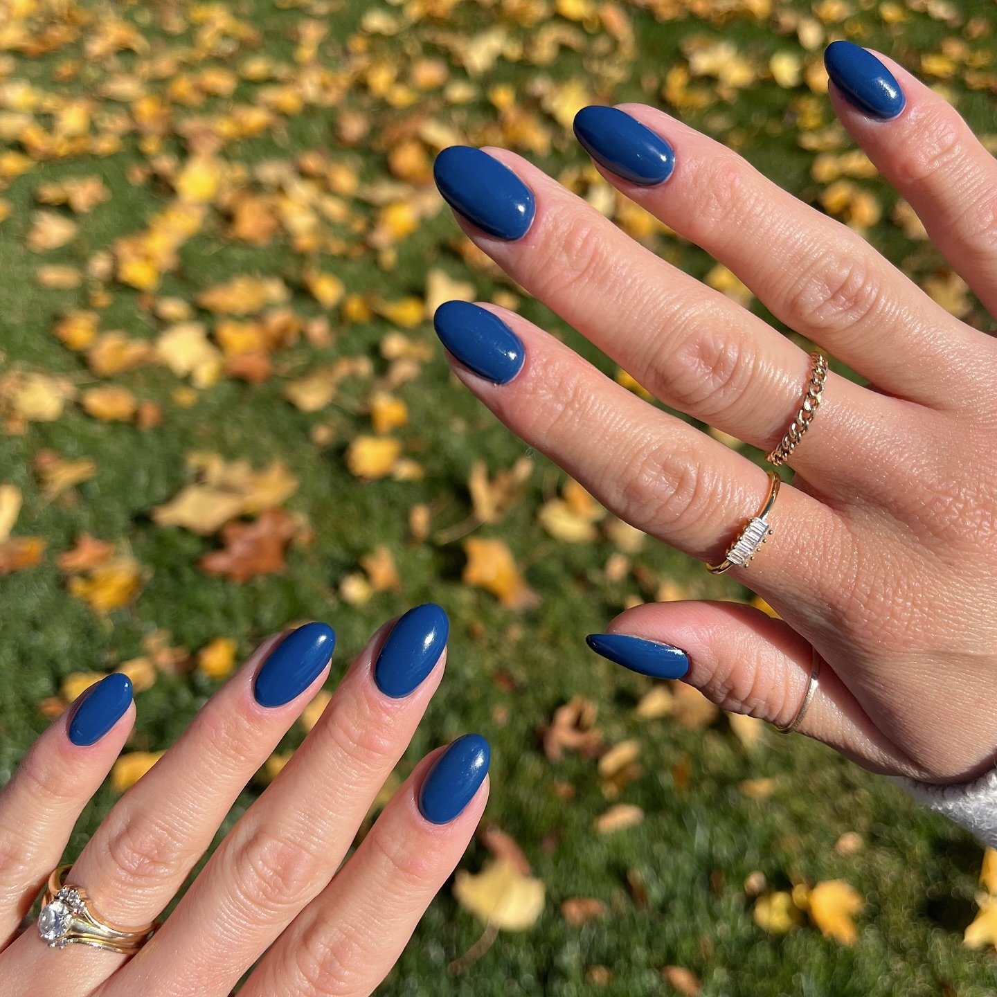 Glossy Cobalt Blue Almond Nails