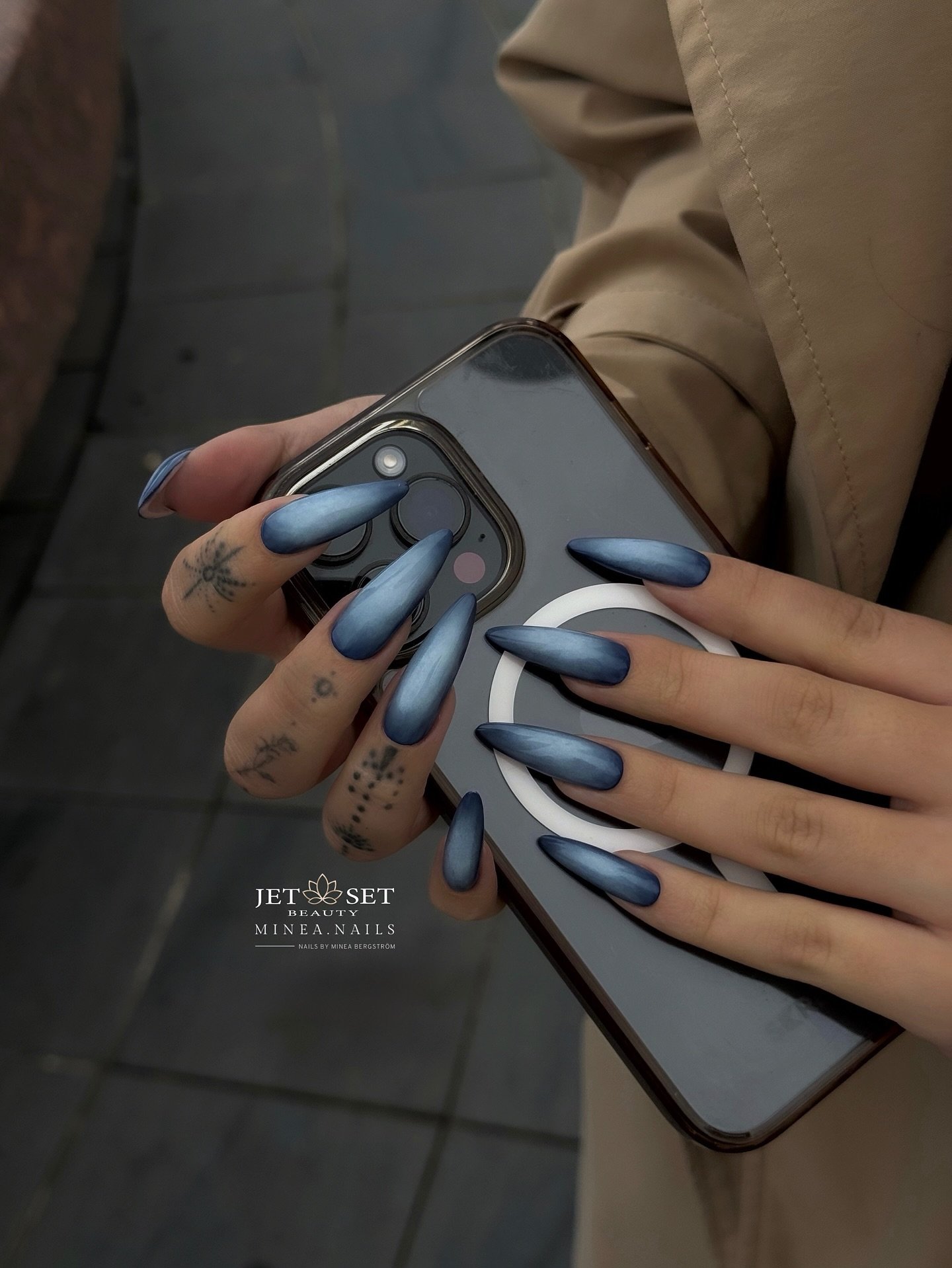 Blue Metallic Stiletto Nails