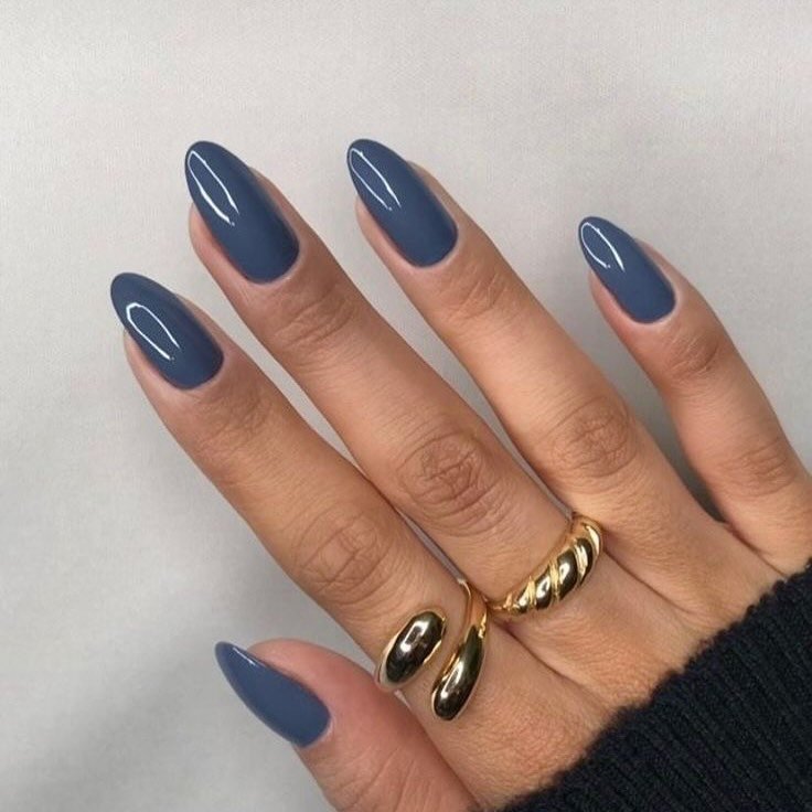 Dusty Blue Almond Nails