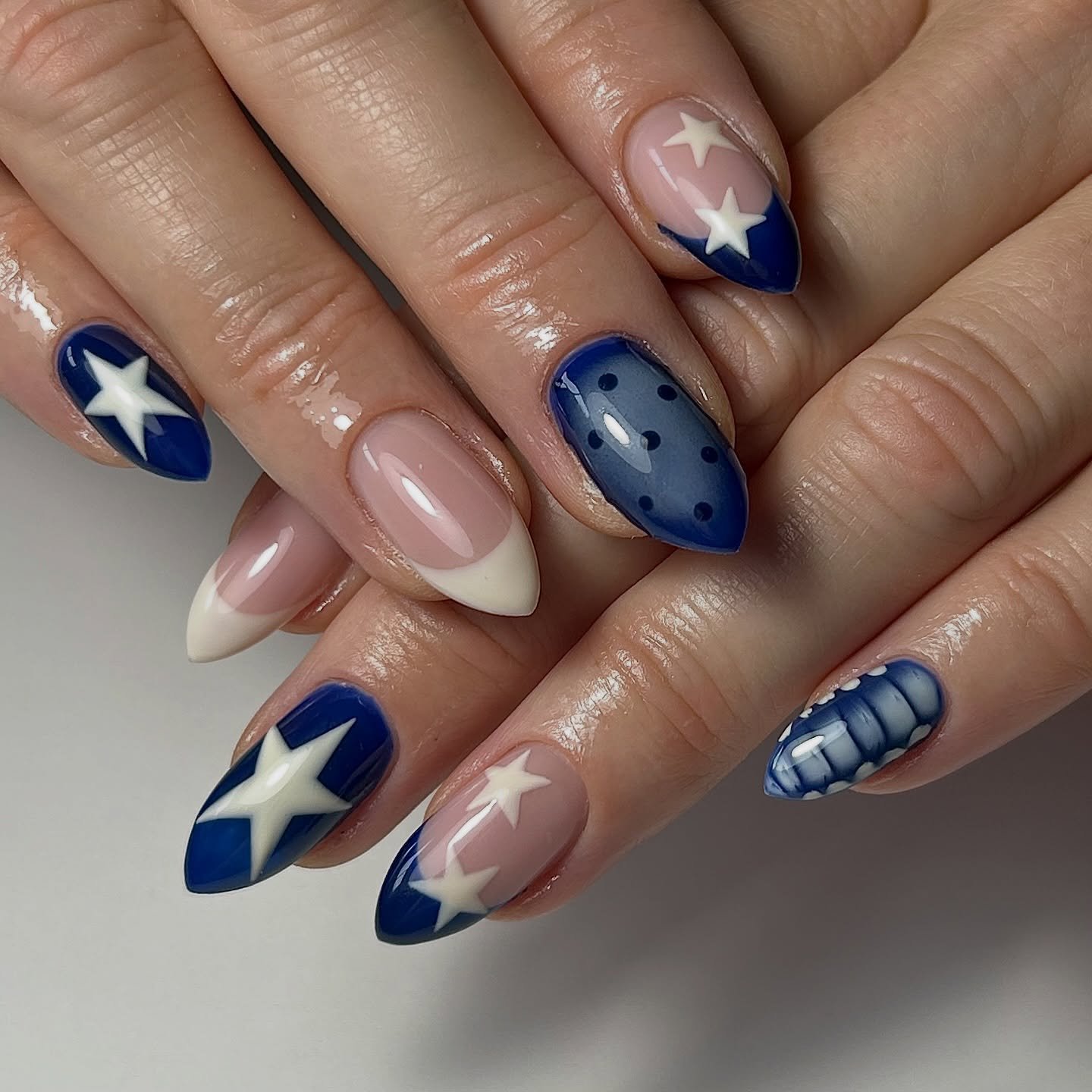 Navy Star and Cream French Nails