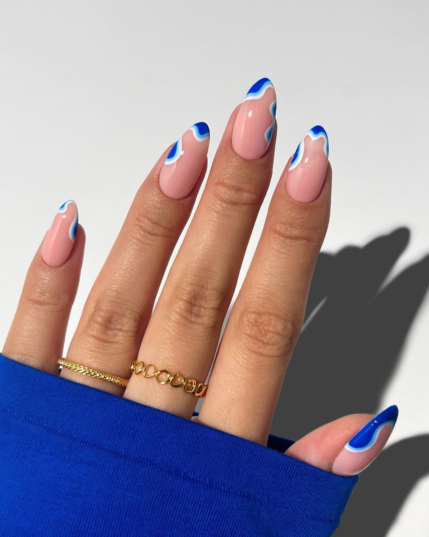 Pink Nails with Blue French Tips