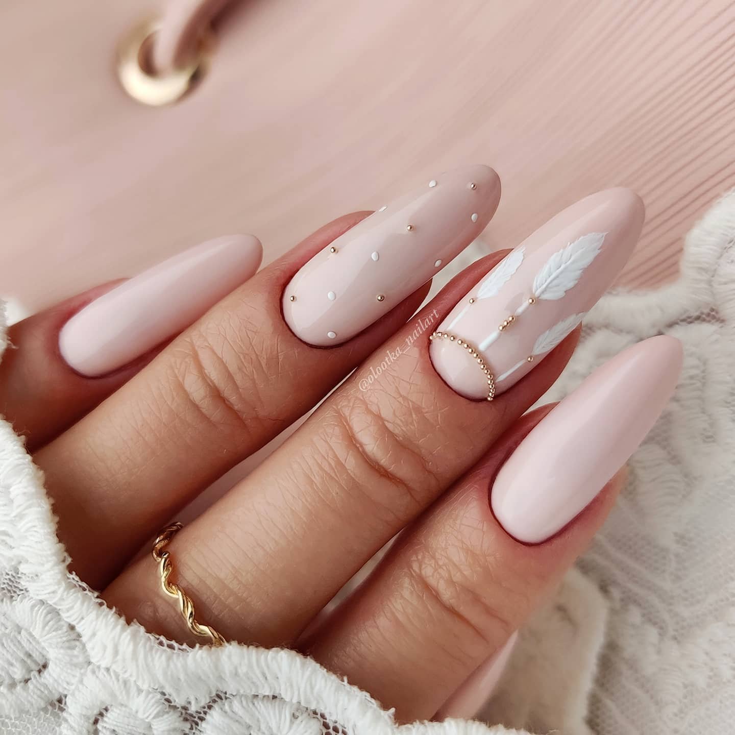 Milky Pink Almond Nails with White French Tips