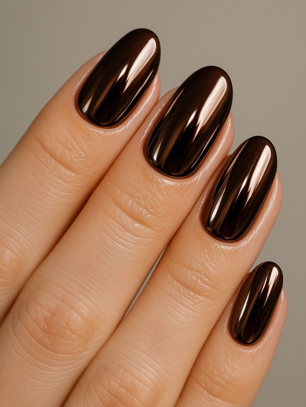 Glossy Dark Bronze Oval Nails