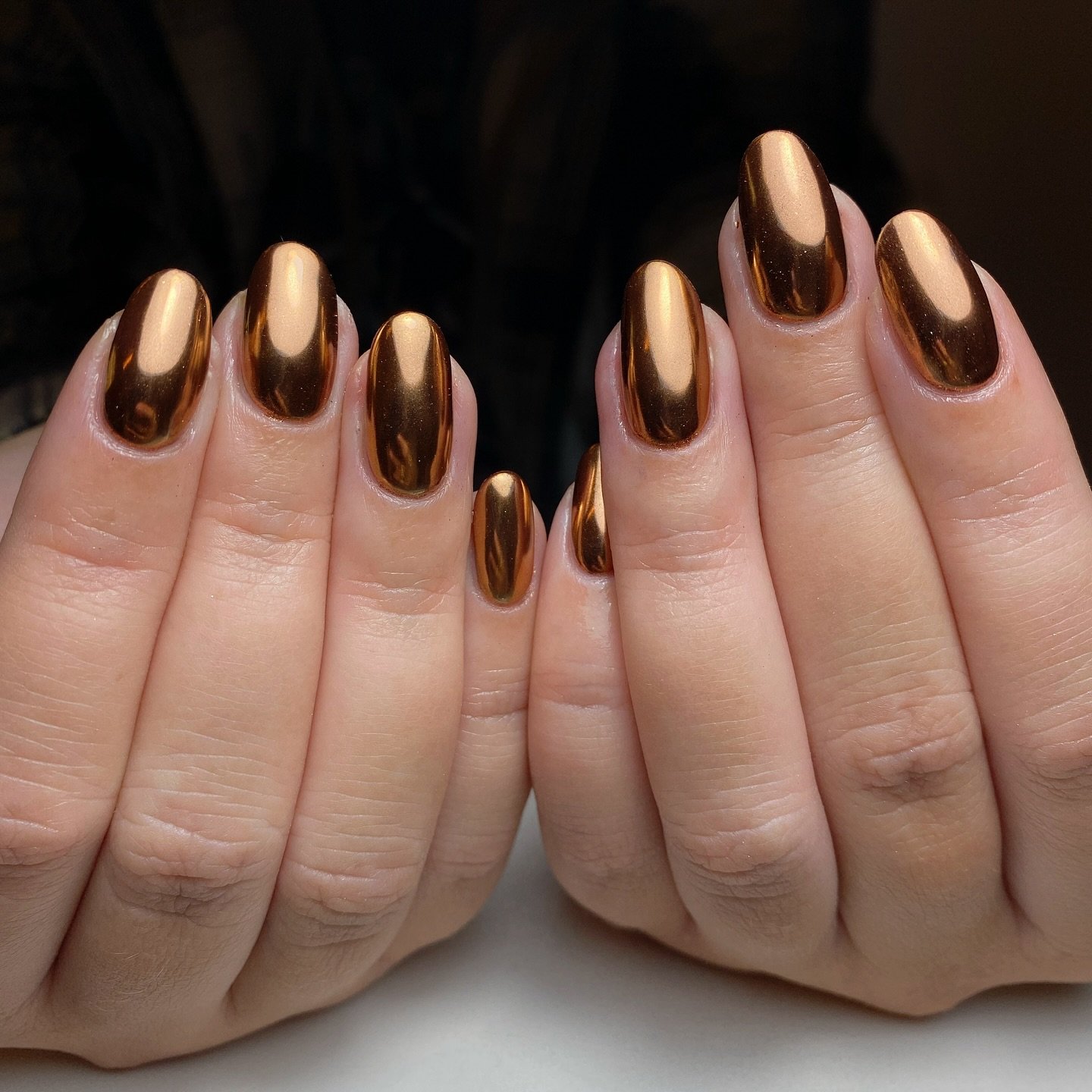 Short Gold Bronze Chrome Nails