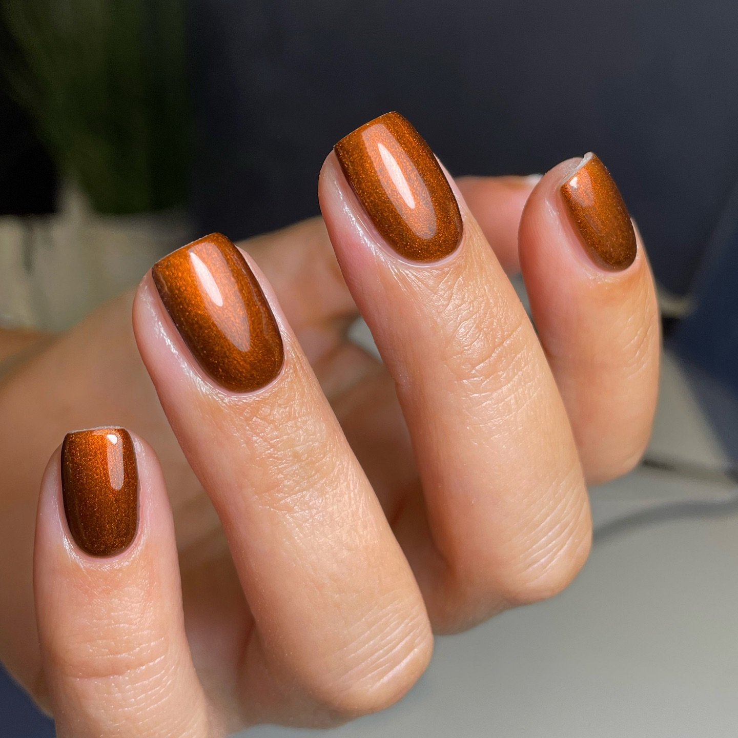 Glossy Burnt Orange Bronze Short Nails