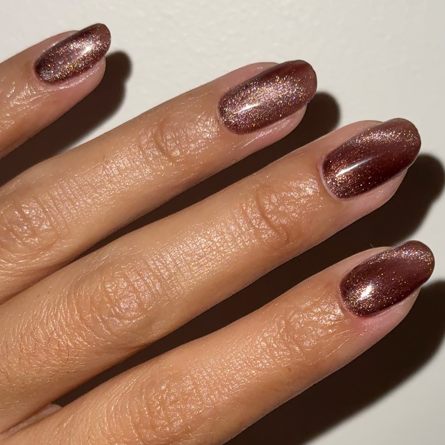 Chocolate Bronze Shimmer Almond Nails