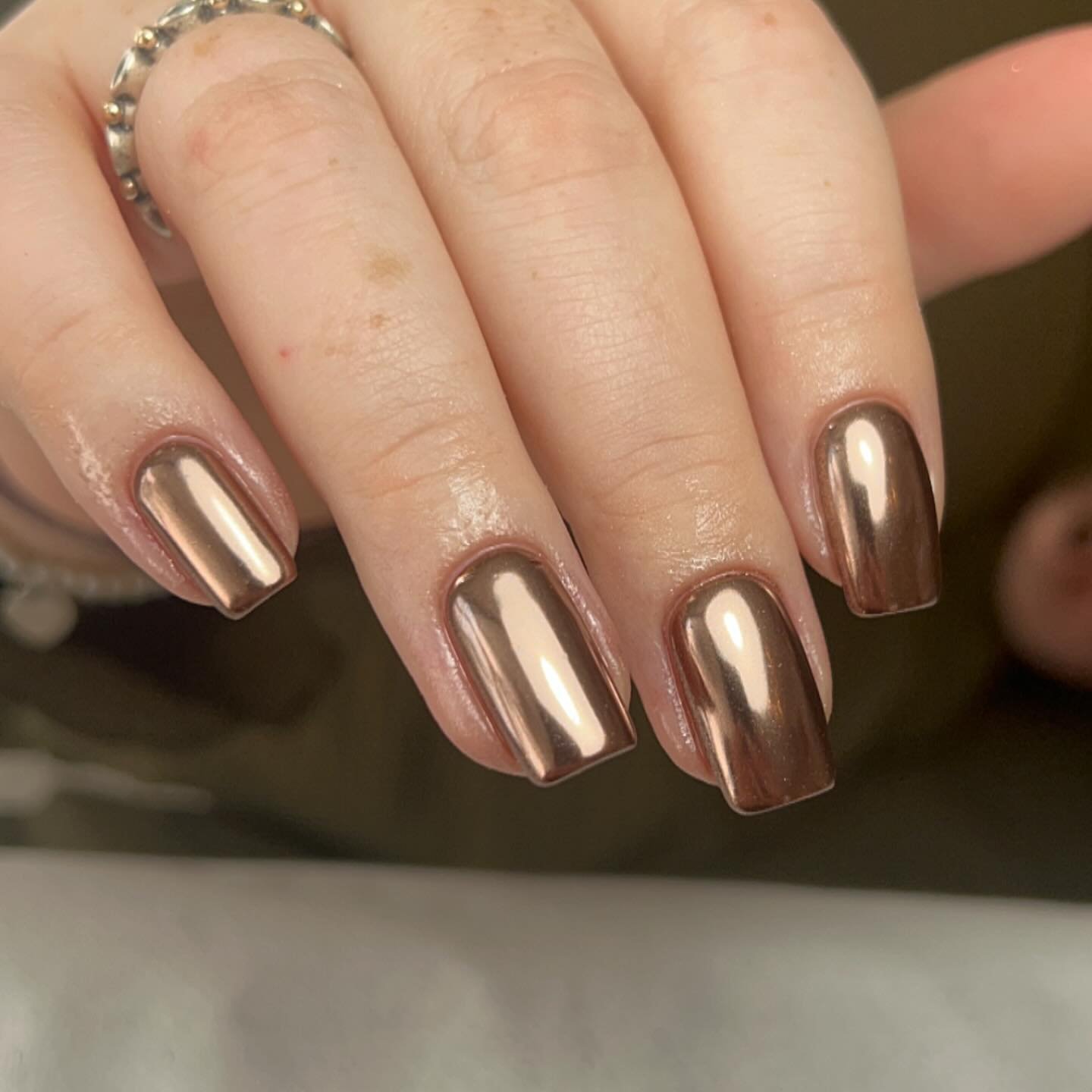 Nude and Bronze Almond Nails with Dark Tips