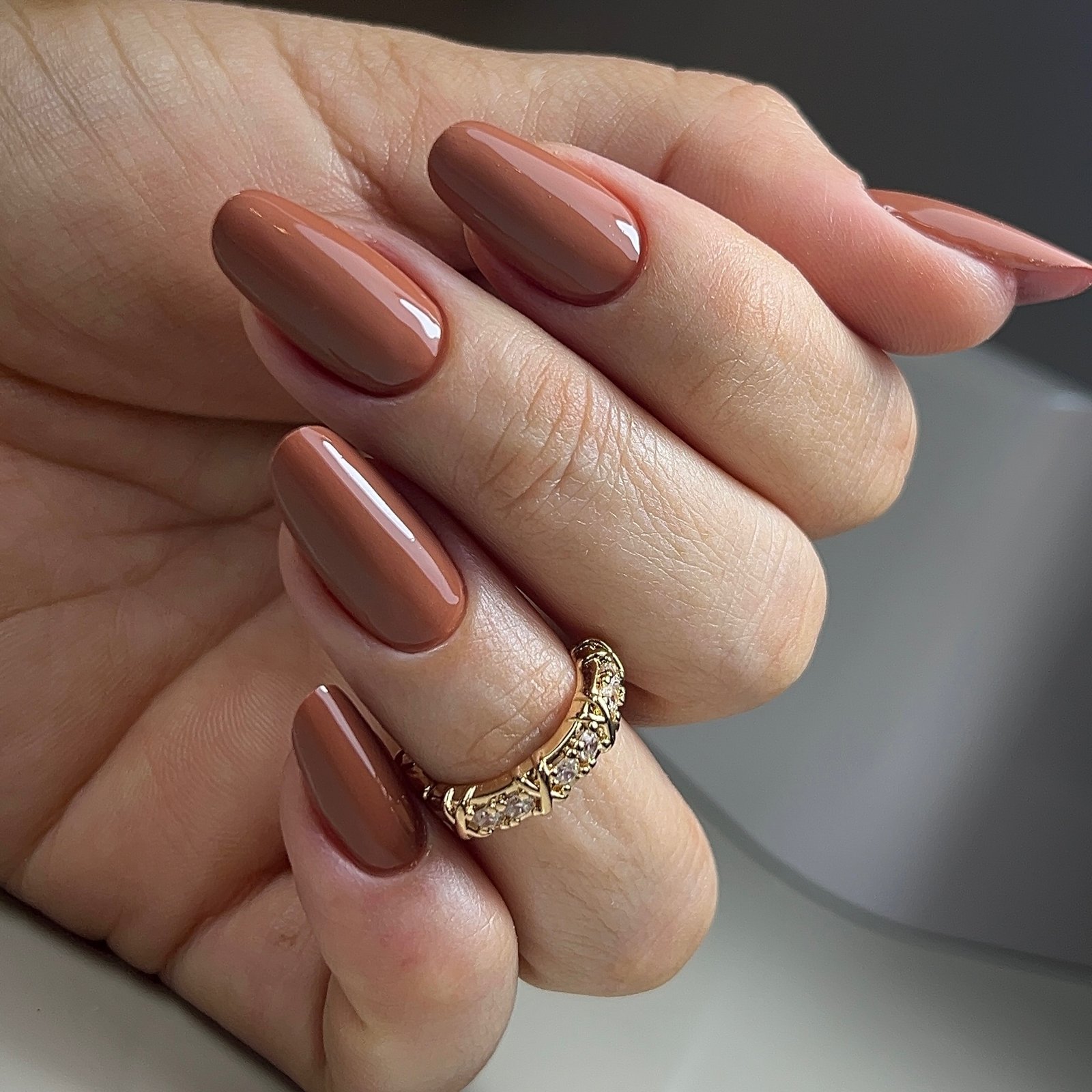 Muted Mocha Brown Almond Nails