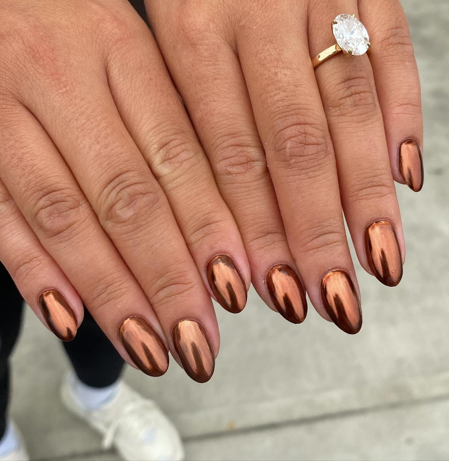 Copper Chrome Almond Nails