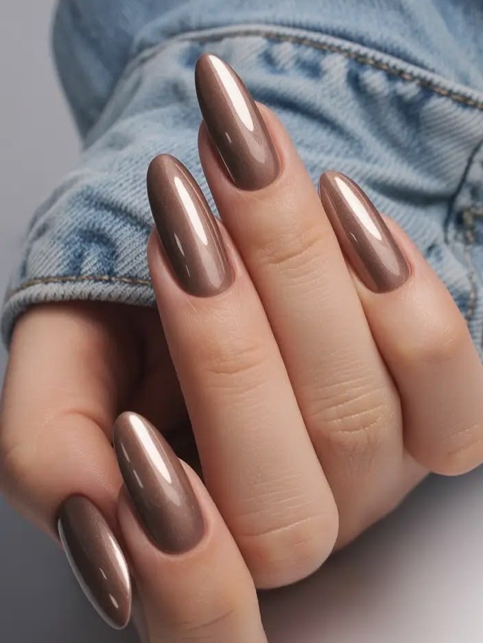 Muted Rose Bronze Almond Nails