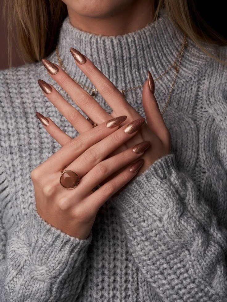 Extra-Long Bronze Almond Nails