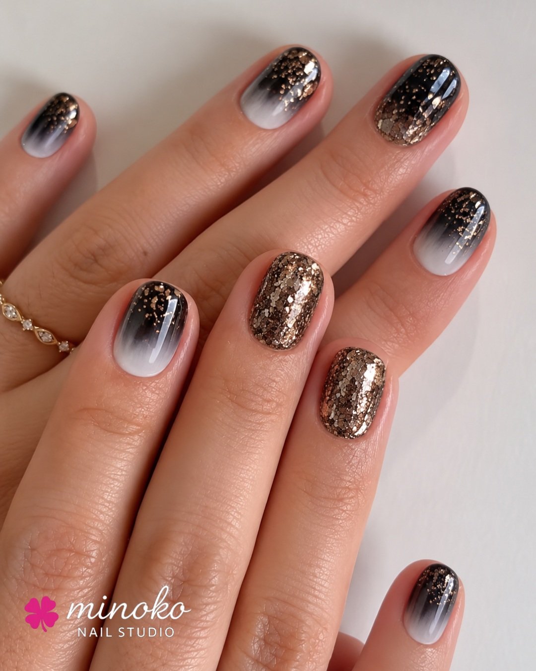 Bronze Glitter Fade on Rounded Almond Nails