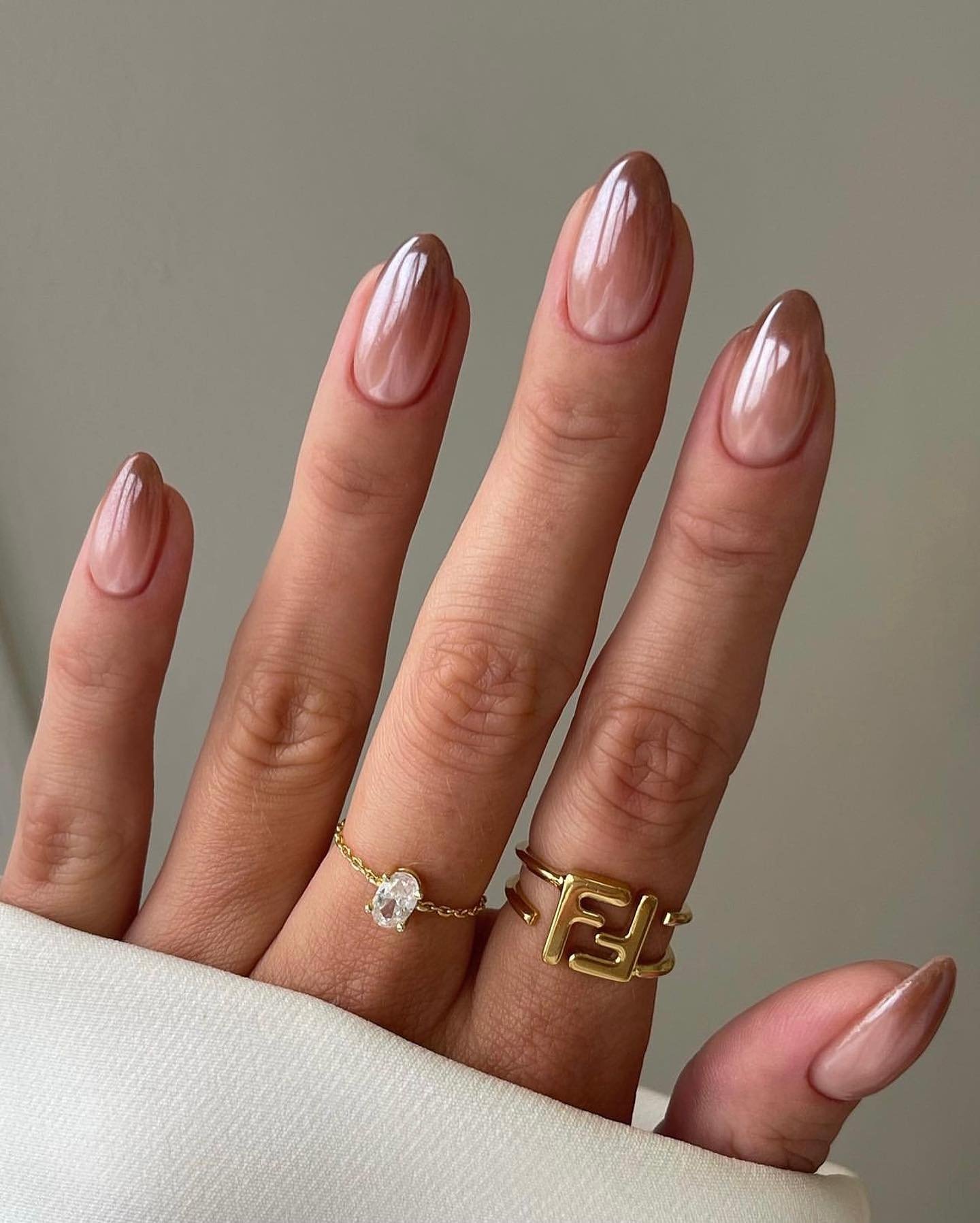 Short Natural Almond Nails with Soft Bronze Ombre