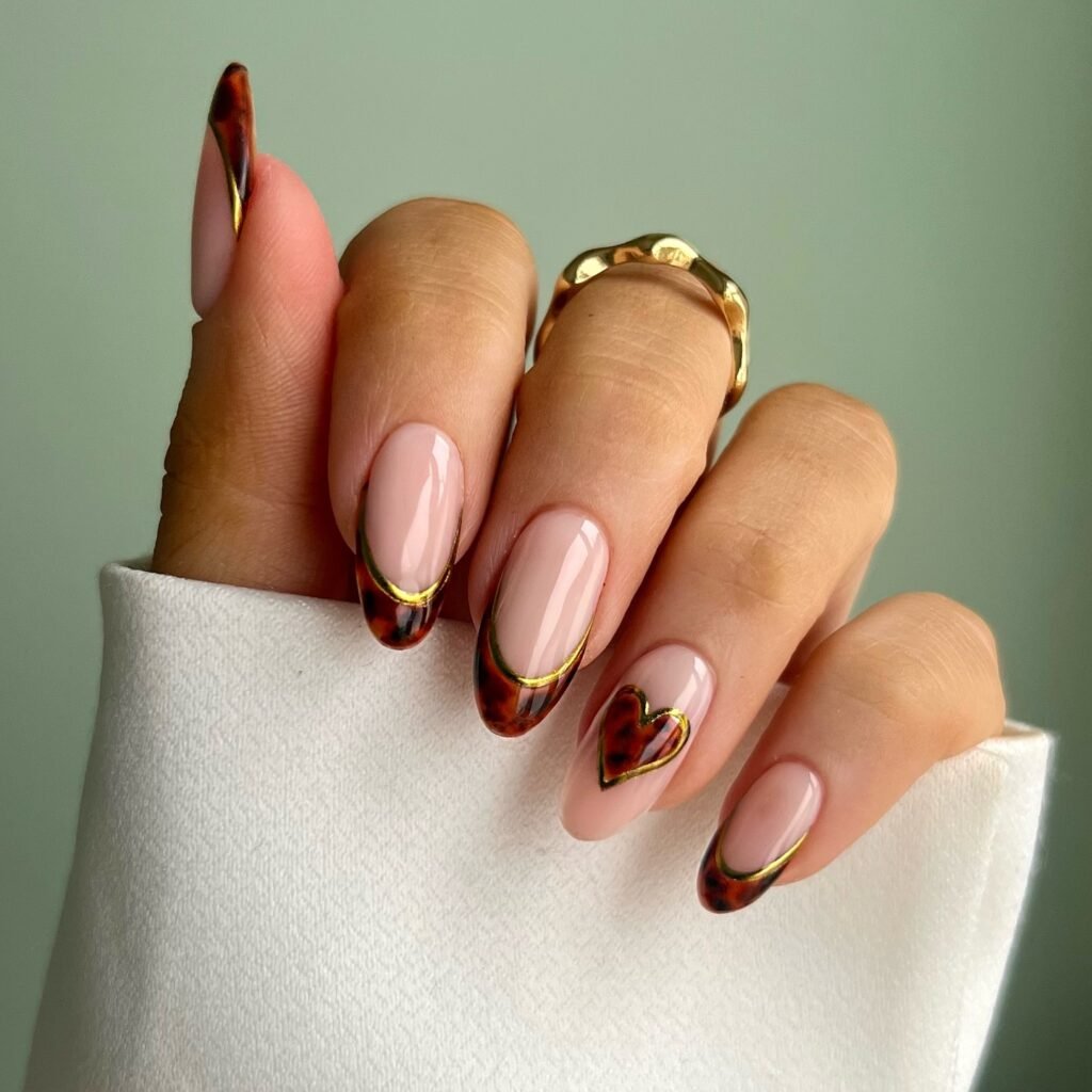 Glossy Brown French Tips on Almond Nails