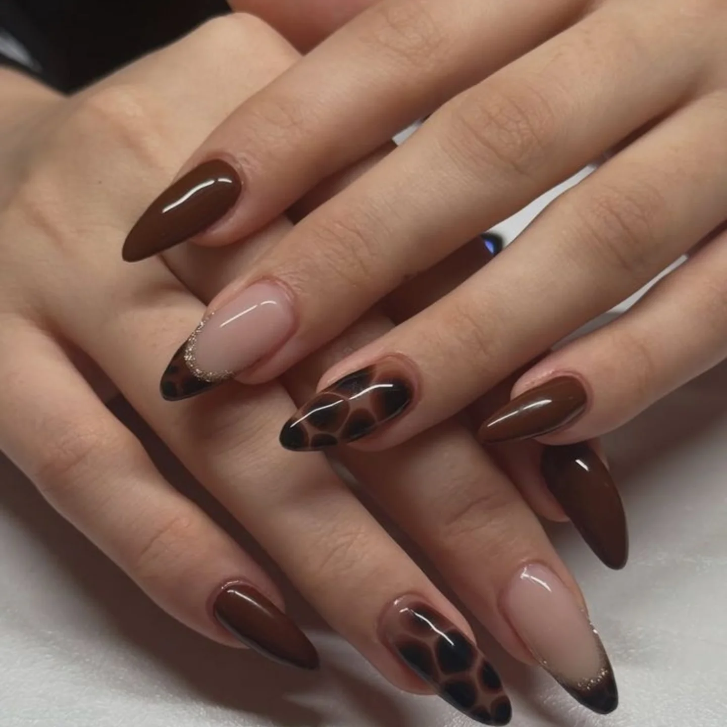 Brown Chrome Nails with Subtle Mixed Accents
