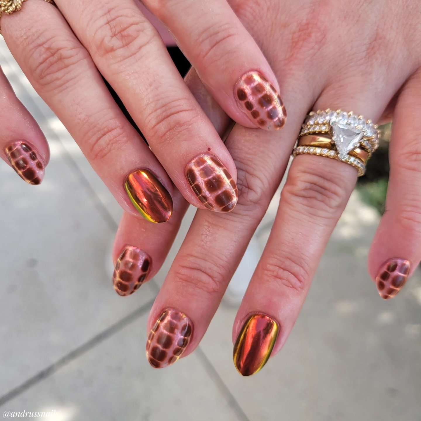 Brown, Orange, and Tortoiseshell Accent Nails