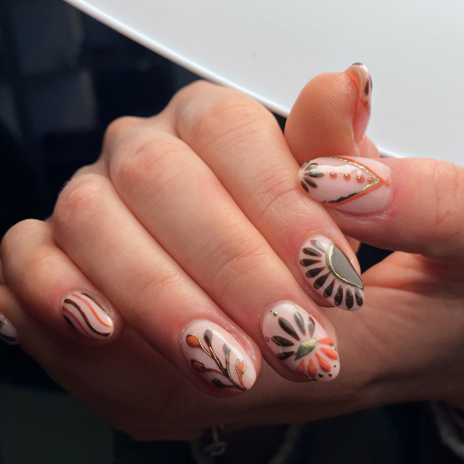 Amber Orange and Gold Foil Nails