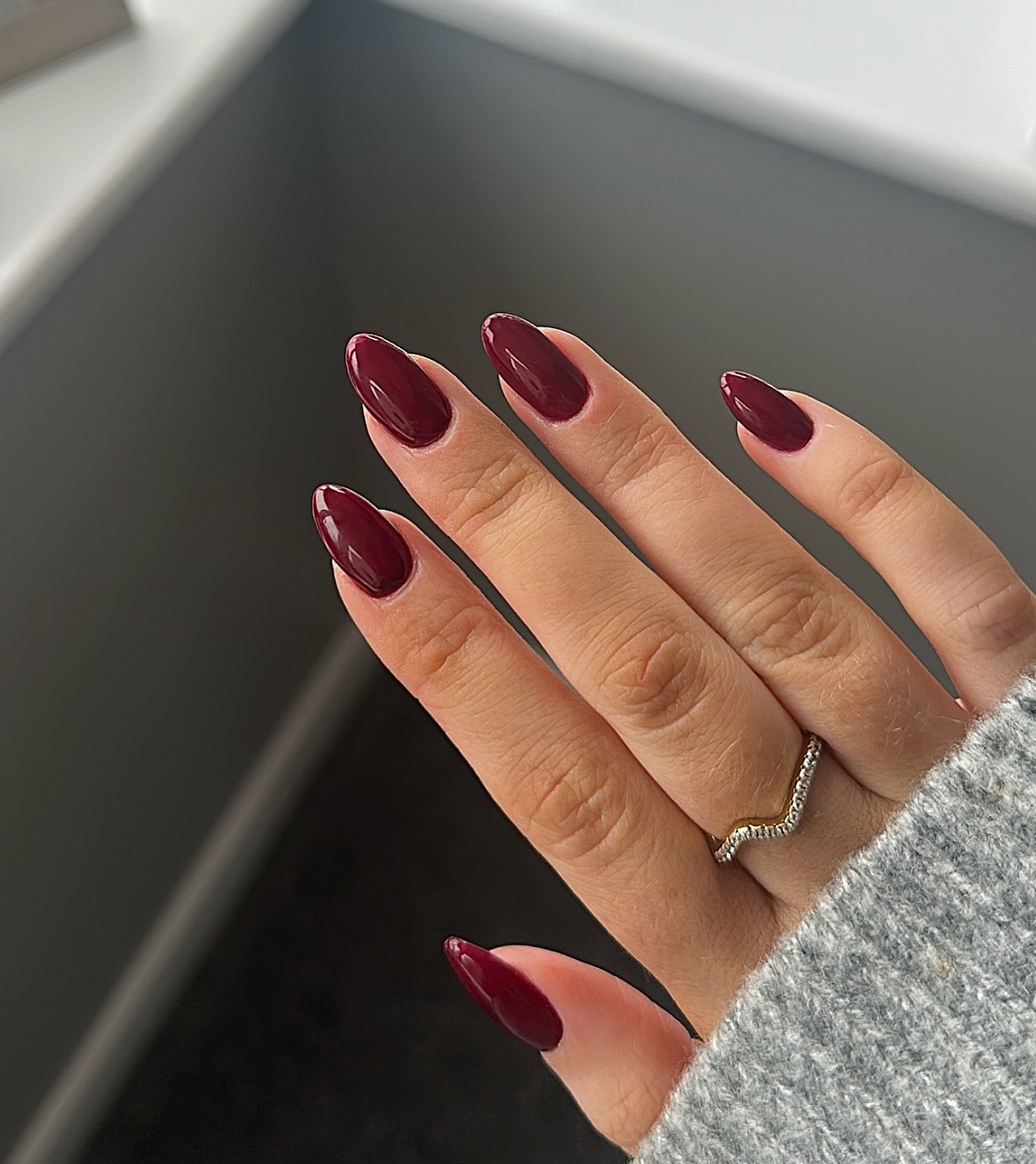 Glossy Burgundy Almond Nails — DQR3dEGDVMvSH BEAUTY.jpg