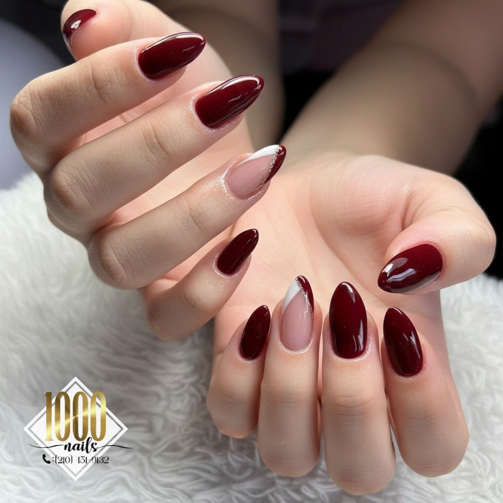 Short Burgundy Almond Nails in a Solid Glossy Finish — DUlcIncDSPQ1000 Nails.jpg