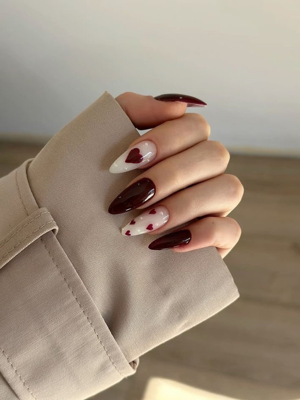 Burgundy and Nude Nails with Delicate Accent Art — DPqj2DSDYcNSummer Nails.jpg