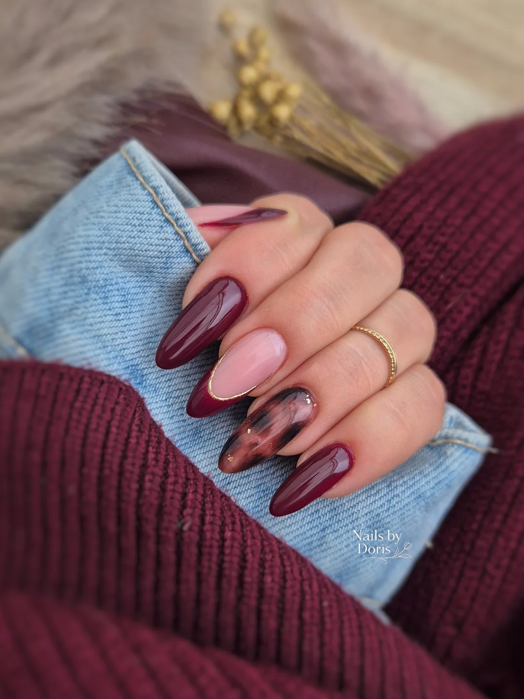 Burgundy and Mauve Almond Nails — DQzGLxxjGM-doriss_mum_nailartist.webp