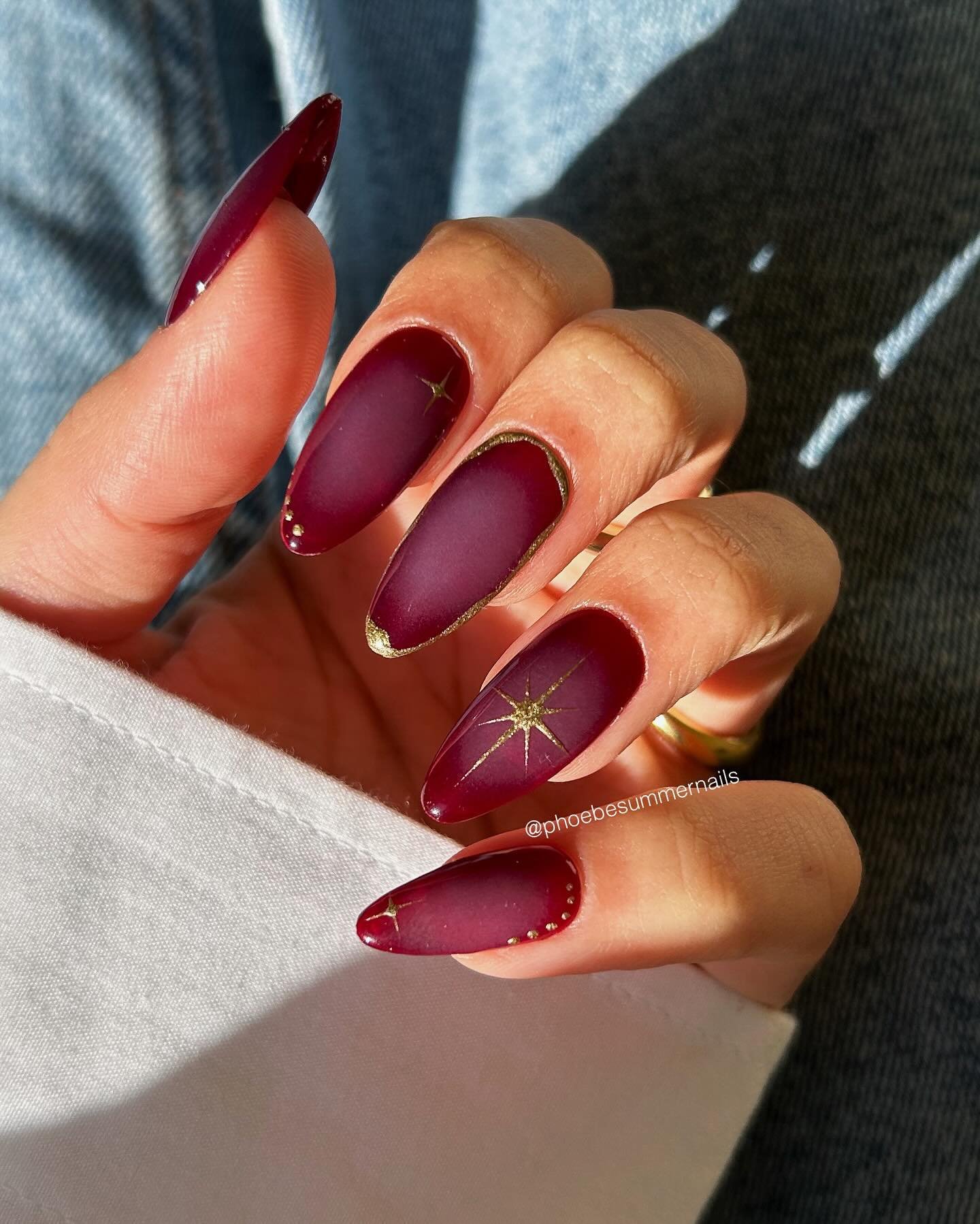 Burgundy and Pink Nails with Polka-Dot Accents — DDm9PB3MzzxPhoebe Cascarina ️.jpg