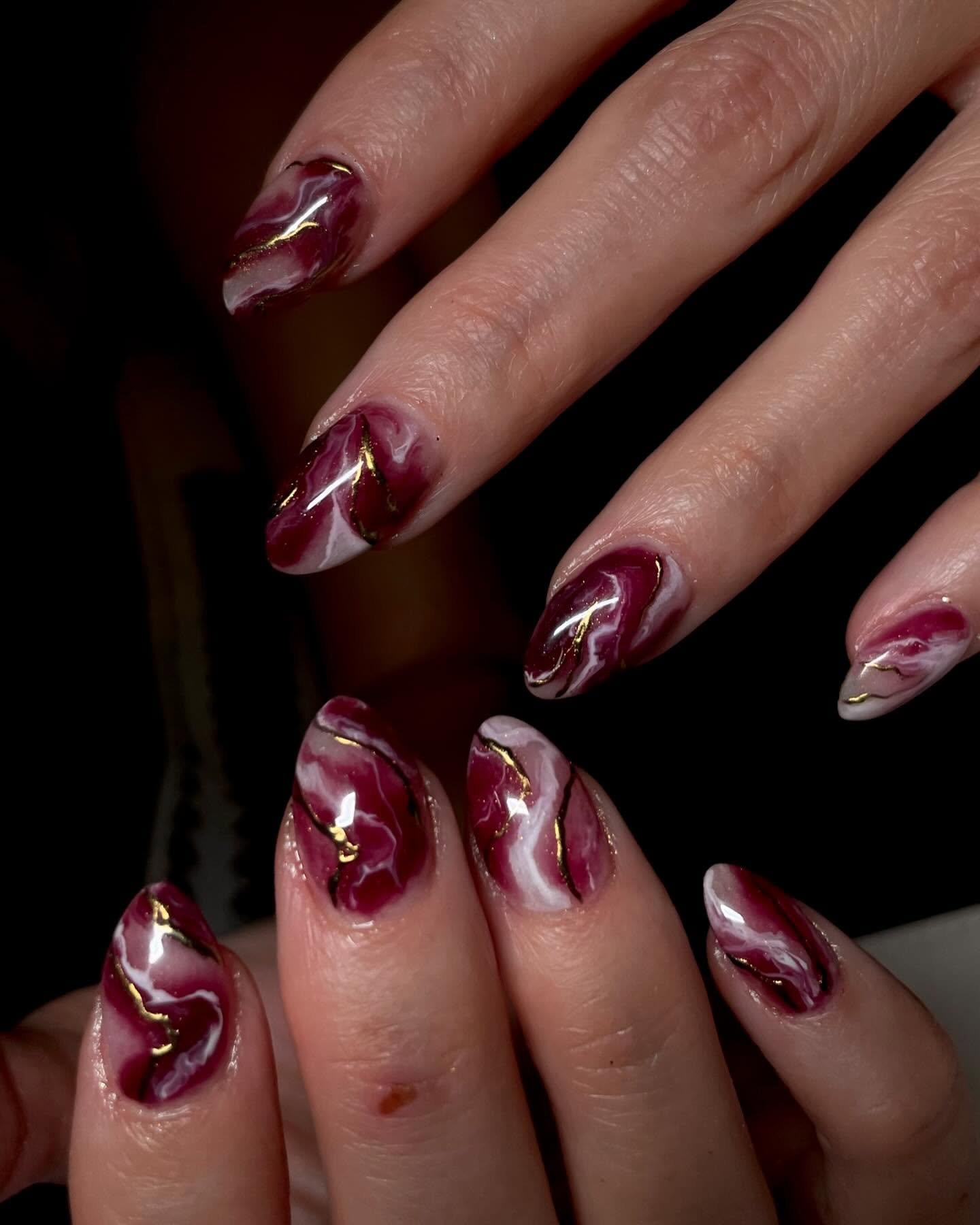 Deep Burgundy Nails with Pink and Swirl Accents — DCNHQOQJkWhnailsbybeckyg.jpg