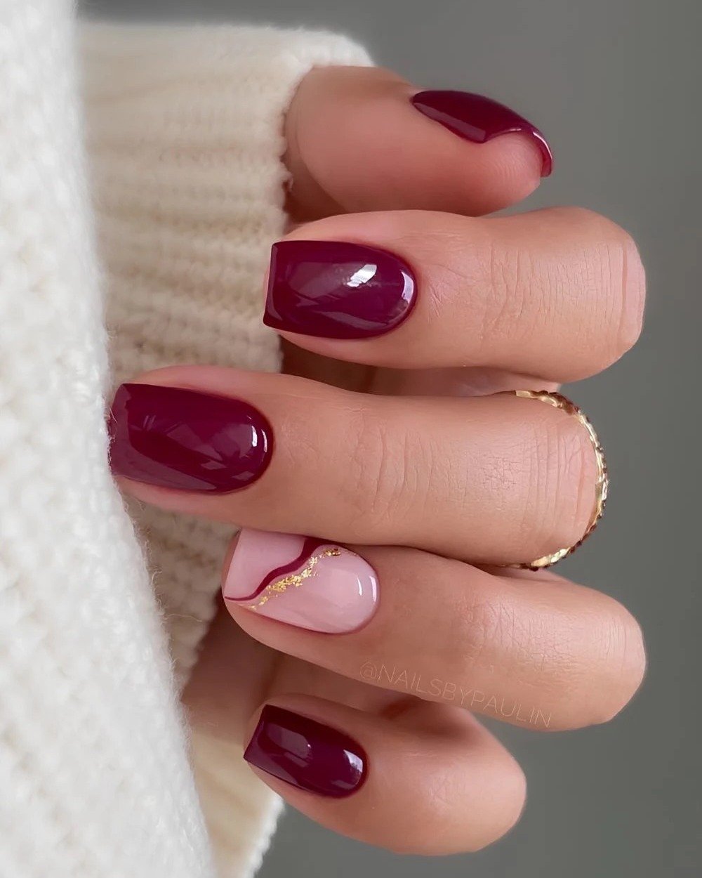 Short Burgundy Nails with Pink Accent Tips — DP64tmhiOPfOASIS Nails & Spa.jpg