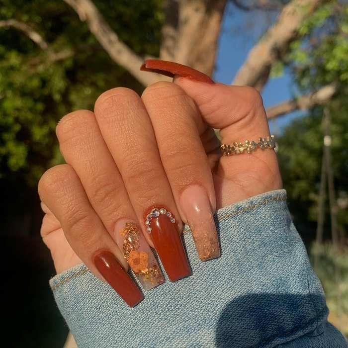 Terracotta Almond Nails with Simple Accent Details