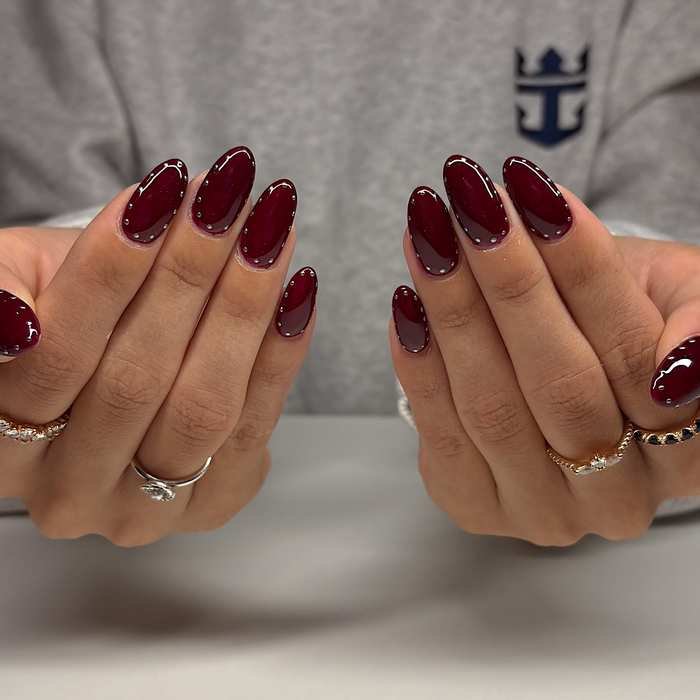 Deep Burgundy Oval Nails with Glossy Finish