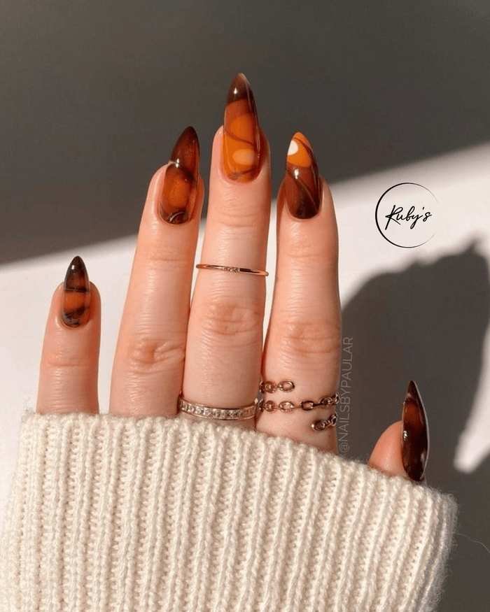 Burnt Orange Stiletto Nails with Dark Tips