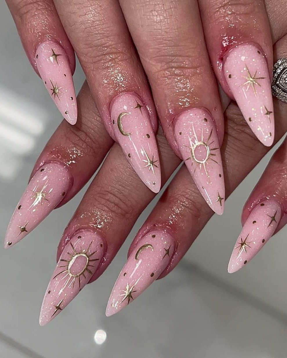 Pink Stiletto Nails with Fine Gold Celestial Lines — DOBhYJ2iCpqLily le.jpg