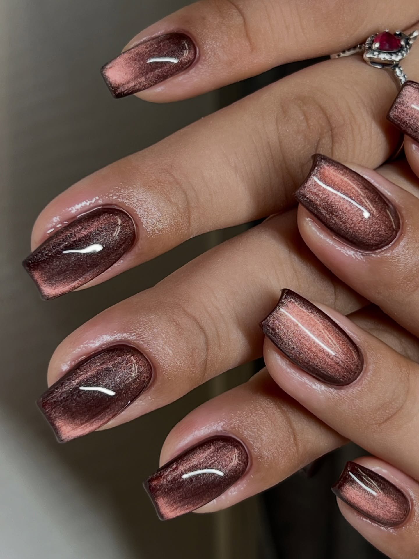 Medium Coffin Brown Chrome with Rosy Metallic Shine