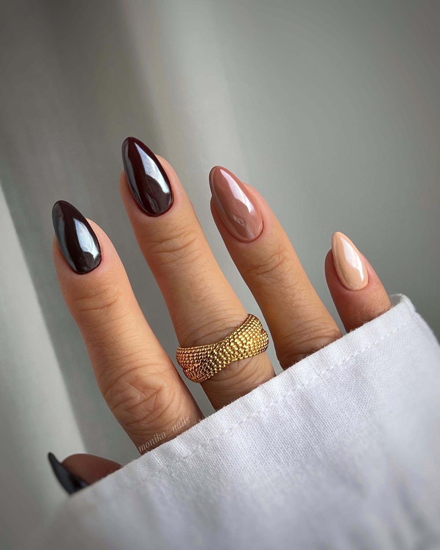 Long Almond Mixed Brown and Pink Chrome
