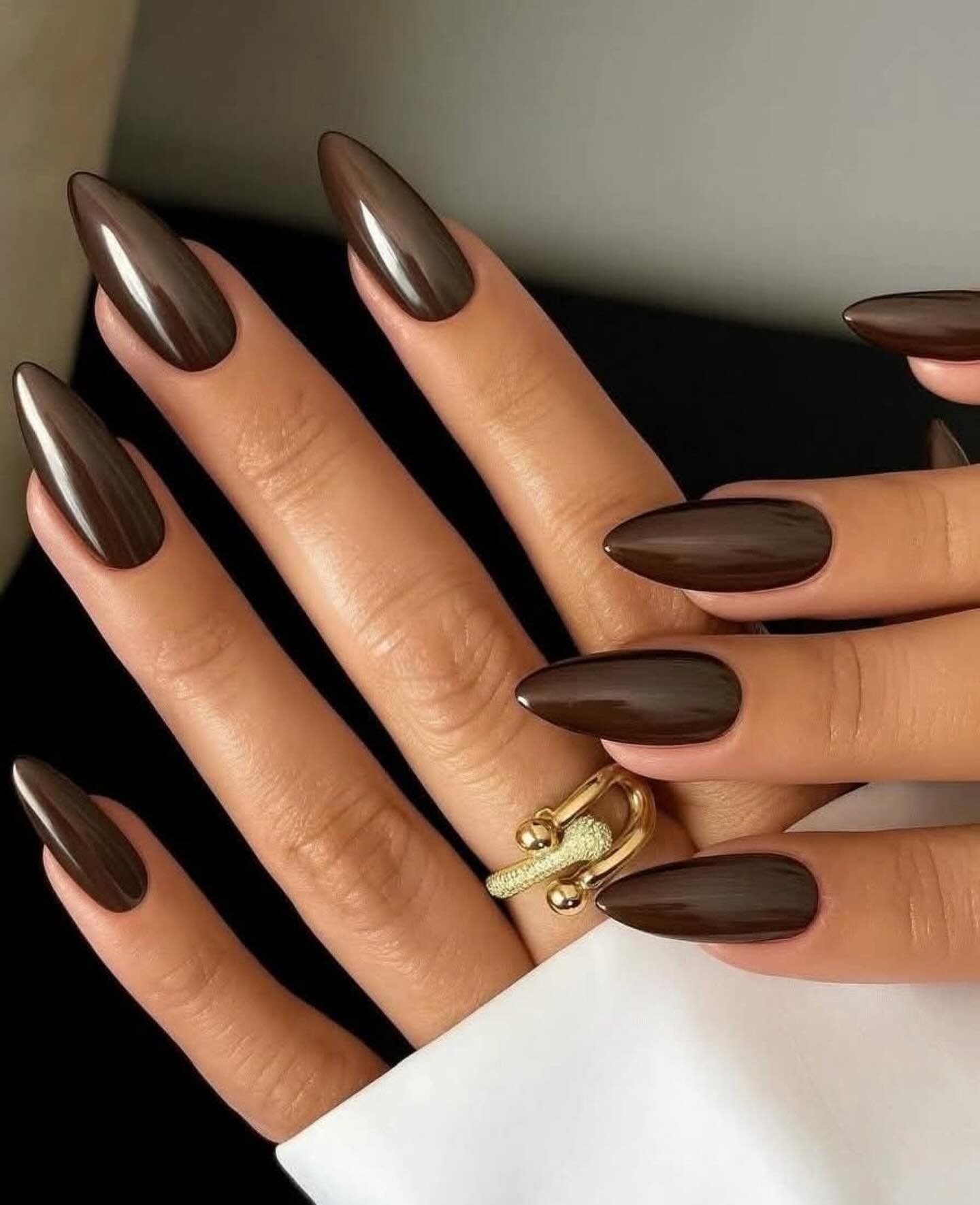 Long Almond Deep Chocolate-Brown Chrome