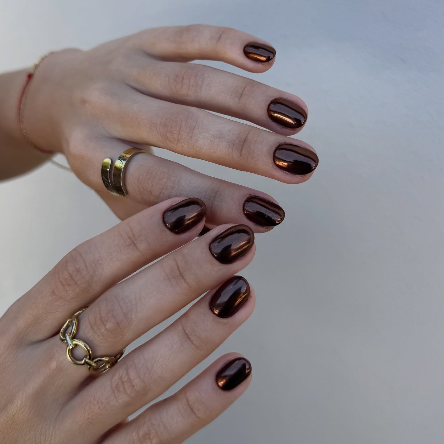 Long Coffin Brown Chrome Nails