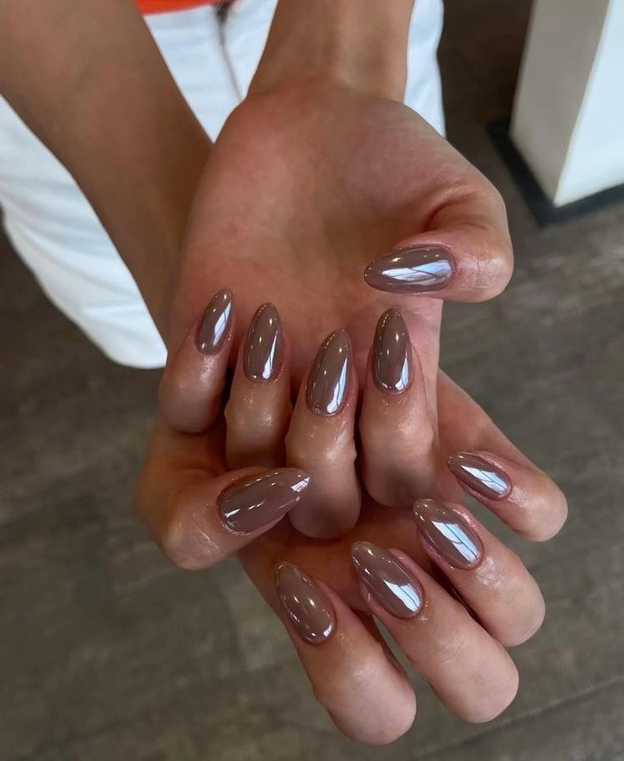 Medium Square Pink Chrome with Brown-Toned Tips