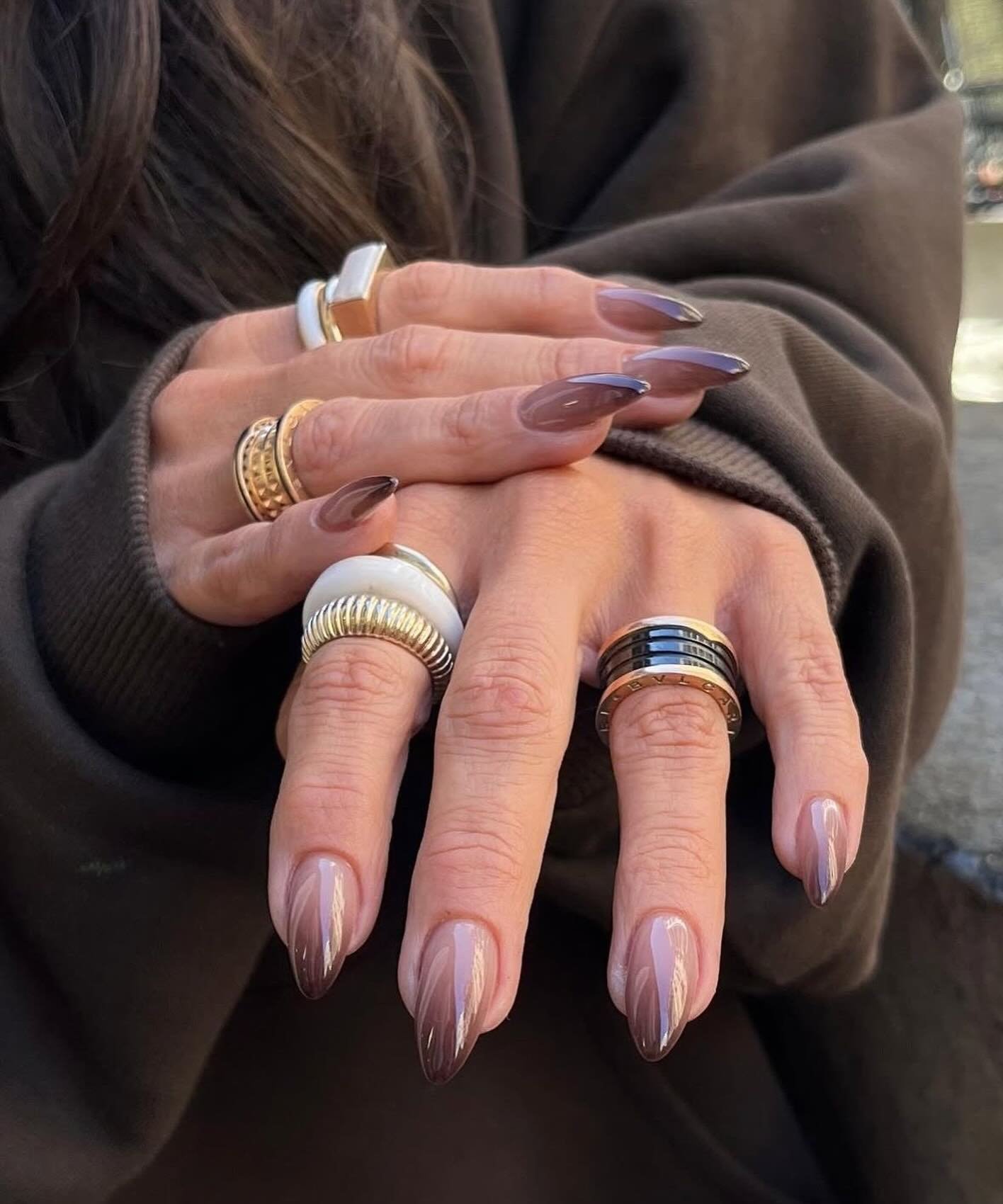 Long Stiletto Dark Chocolate Chrome