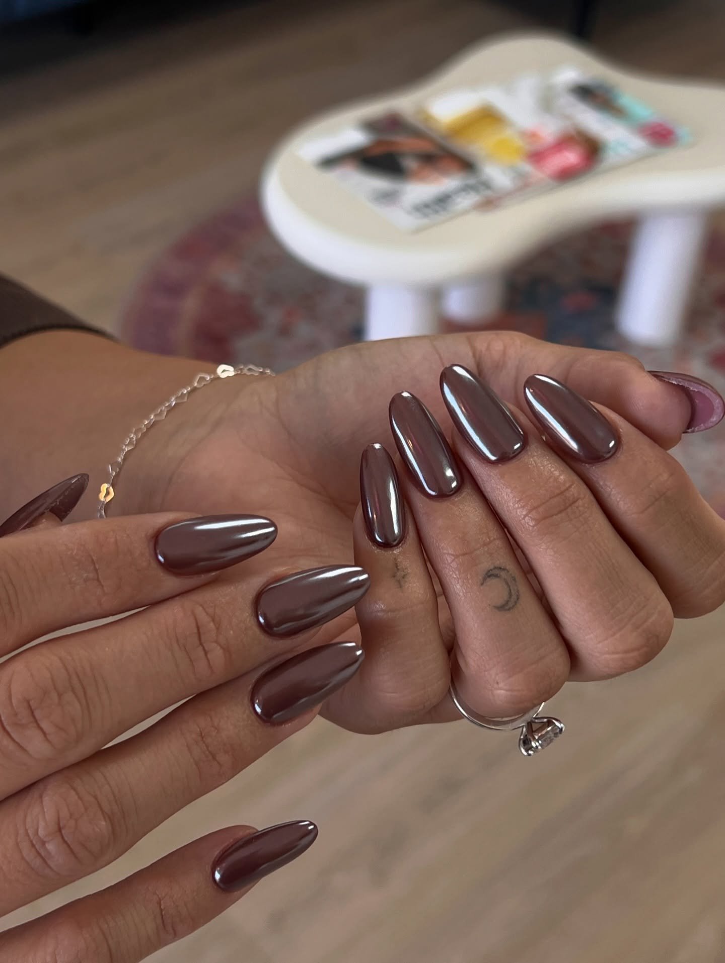 Medium Almond Glossy Chocolate Chrome