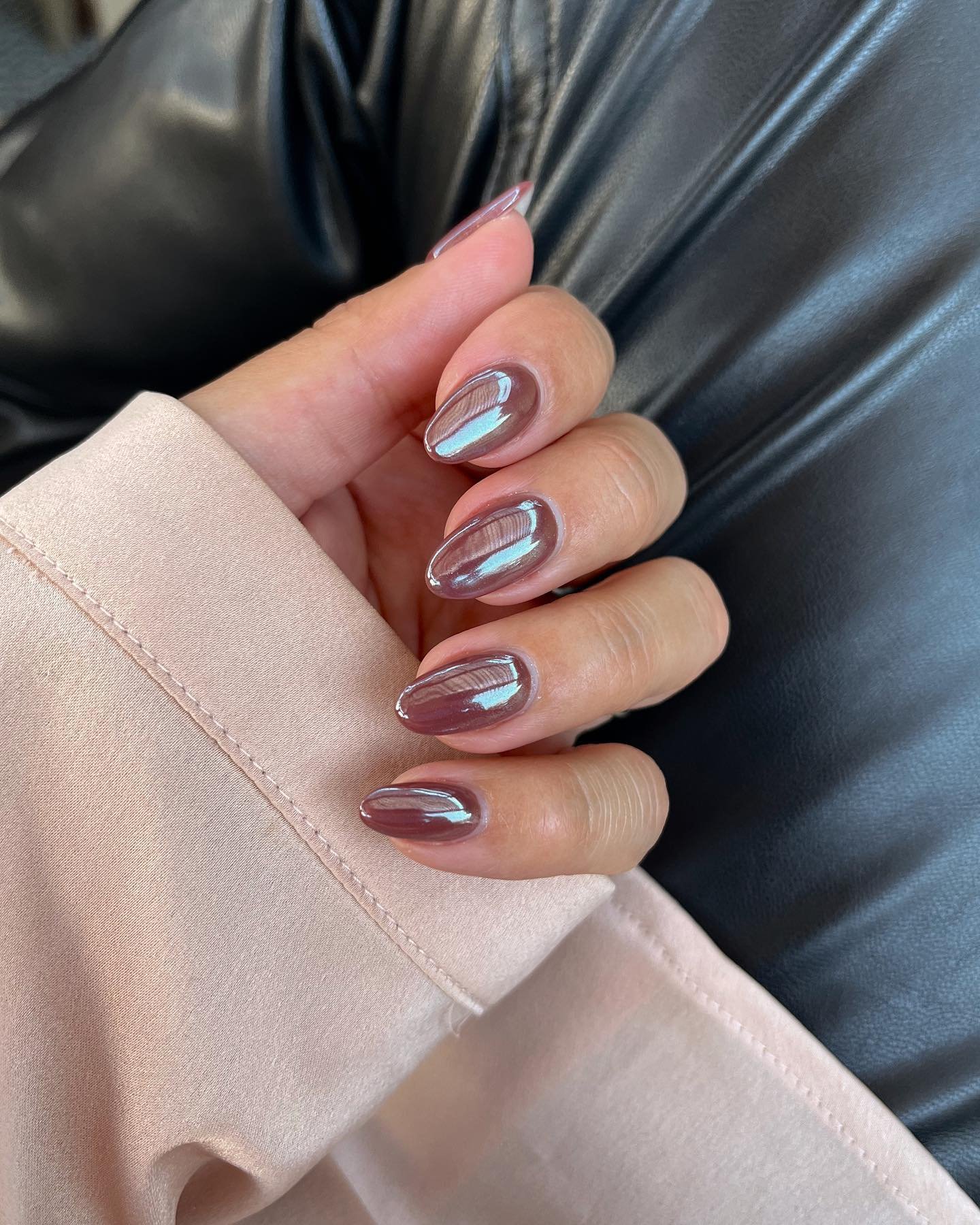 Short Squoval Deep Brown Chrome