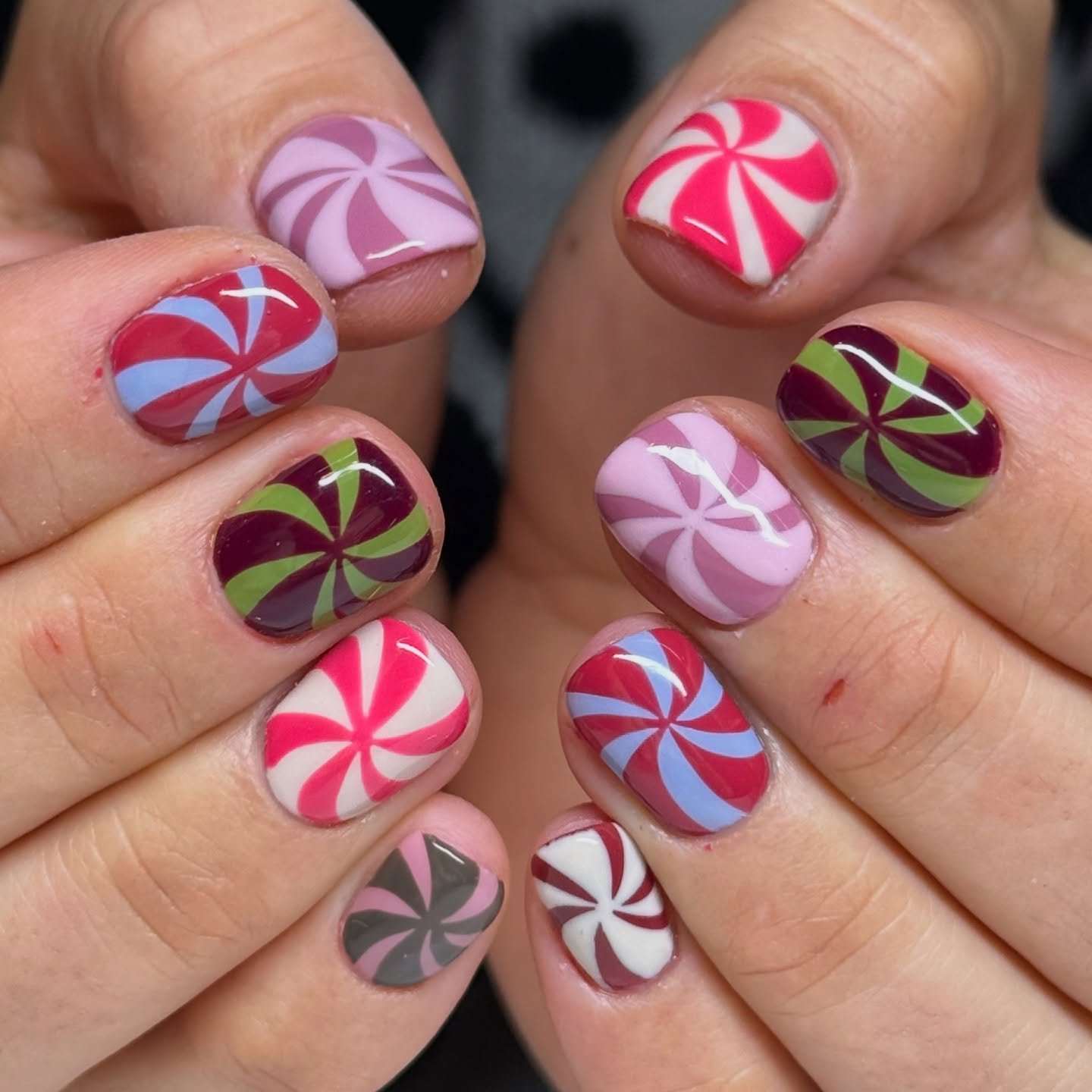 Pastel Pink and Green Christmas Nails with Gingerbread and Ornament Art