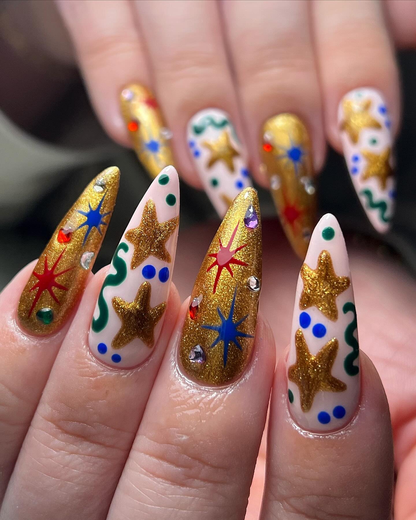 Colorful Cartoon-Inspired Christmas Nails