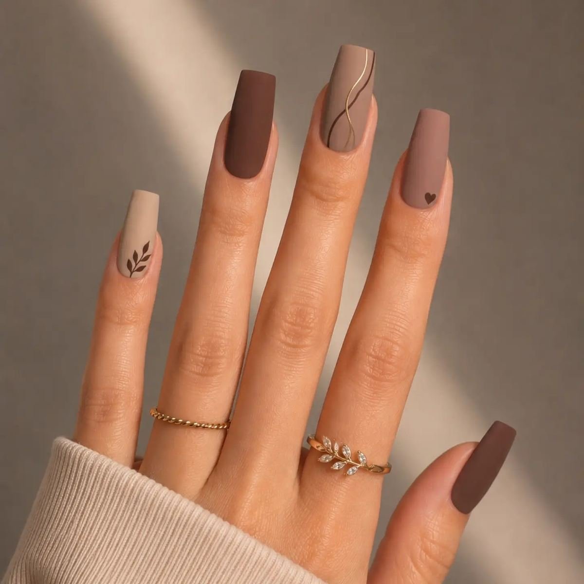 Cinnamon Brown Long Coffin Nails