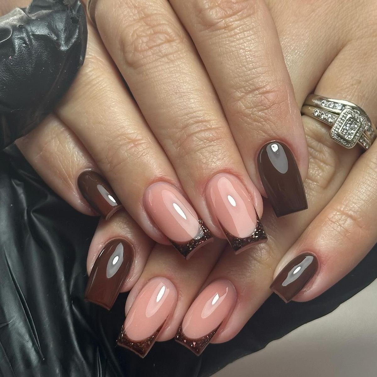 Pink and Brown Short Oval Nails