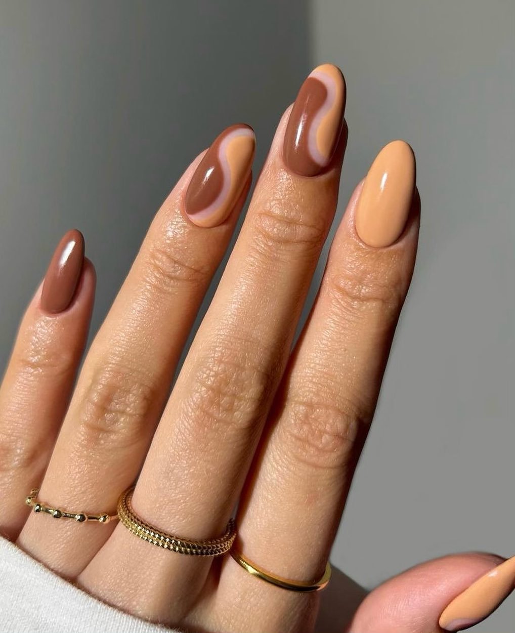Brown and Caramel Almond Nails