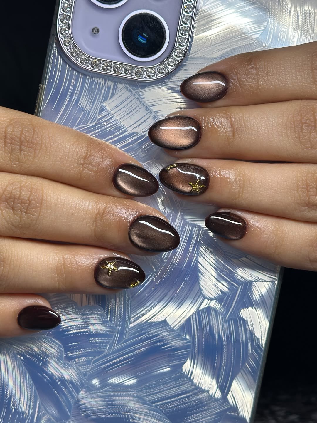 Glossy Espresso Brown Almond Nails