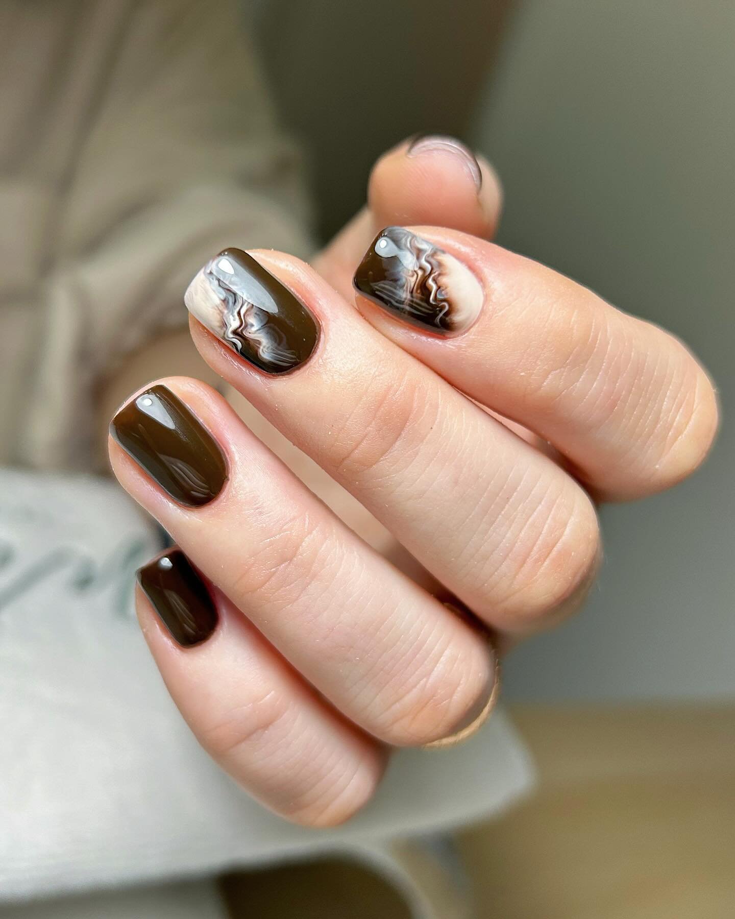 Brown and Nude Nails with Minimal Coffee-Tone Details