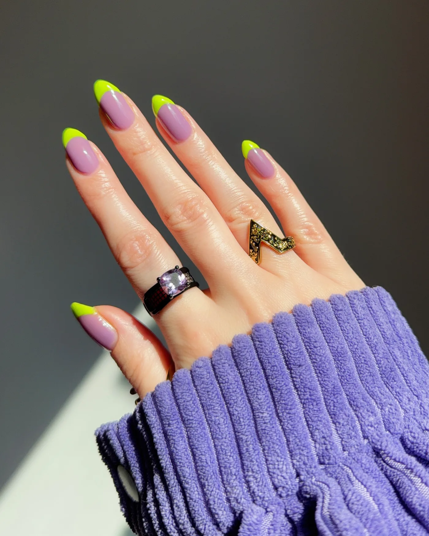 Lavender Almond Nails with Lime Green Tips — DYFPiNOlrJgIvana.jpg