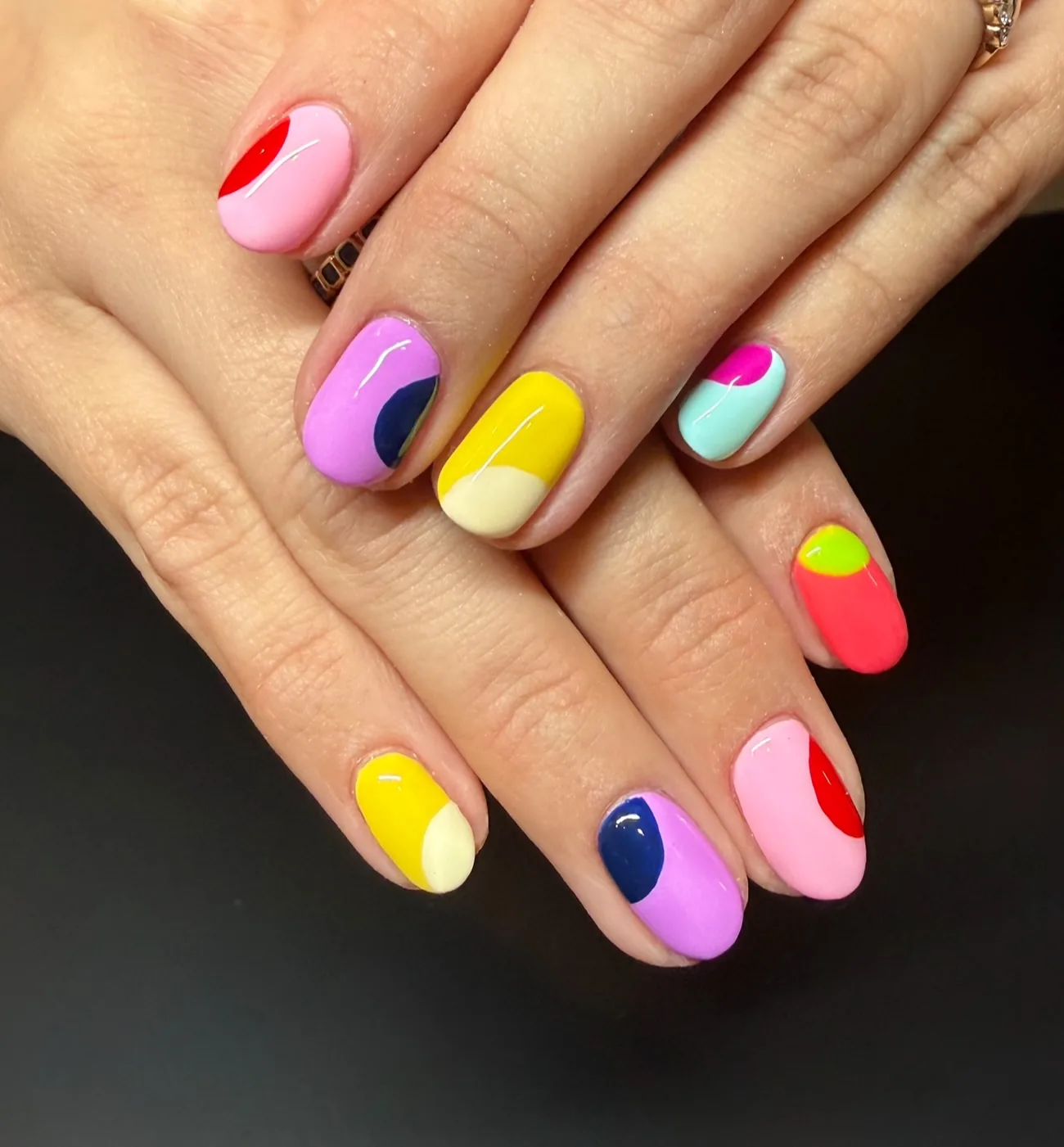 Short Multicolor Nails with Pink and Purple Accents — DZbOo4xR4gOJulianne Aprile.jpg